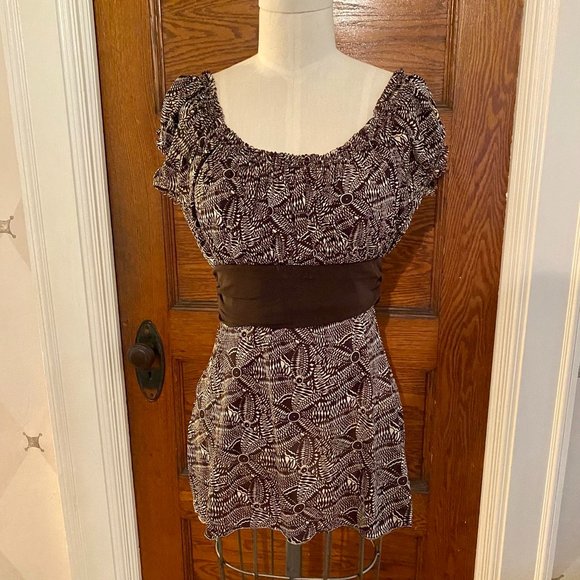 Max Studio Brown Pattern Size Small Blouson Style Blouse Top - Picture 1 of 9